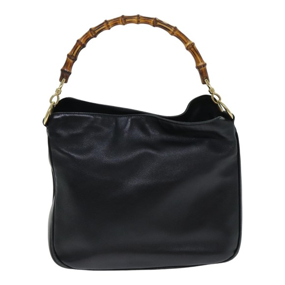 GUCCI Bamboo Hand Bag Leather 2way Black 001 1638 Auth 79644 - Picture 2 of 16